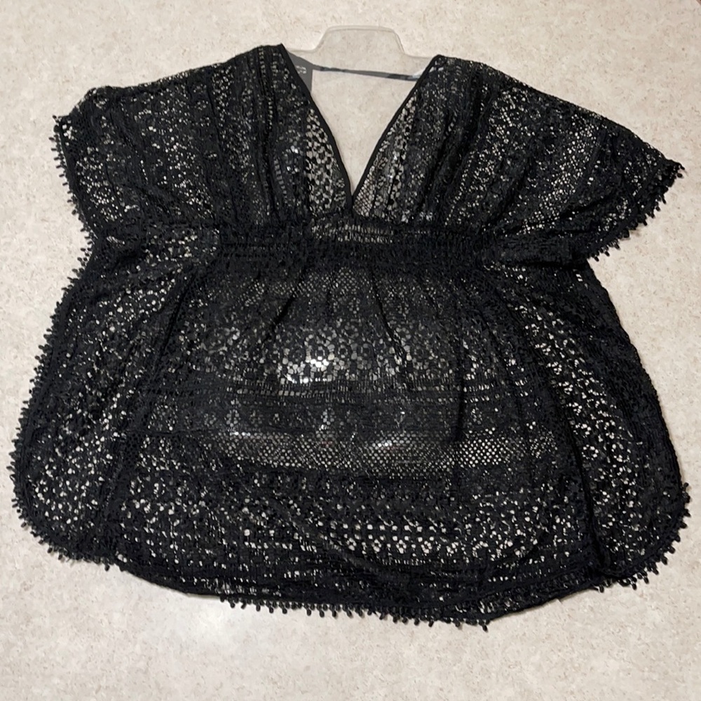 XHILARATION BLACK LACE V-NECK COVER UP